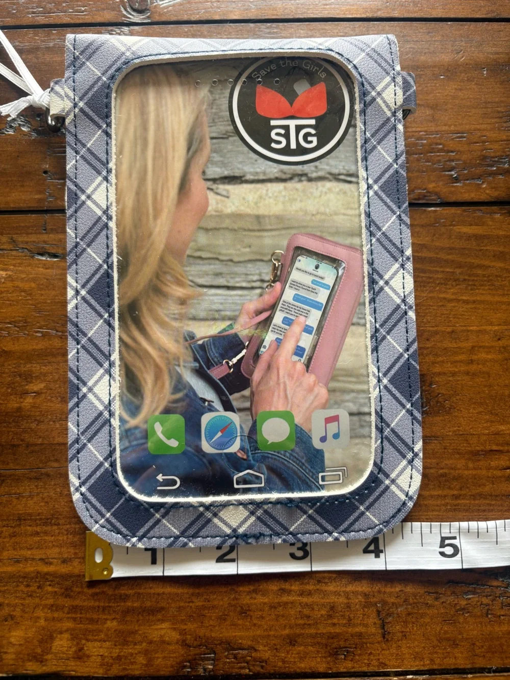 Blue Plaid Clear-Window Crossbody Phone Holster